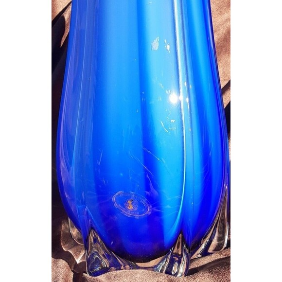 Cased Glass Blown Vase by Cavalier, Blue & White - Picture 8 of 10